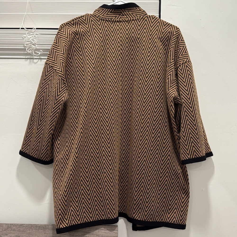 LIZ CLAIBORNE Career Chevron Brown and Black Open Front Blazer Cardigan-Size XL - Picture 2 of 4